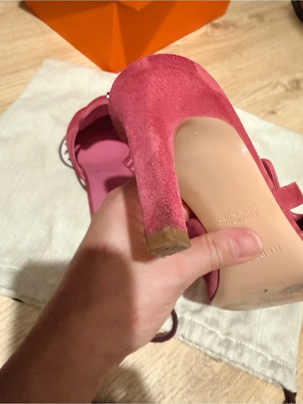 Hermès Sandals – Rose Suede with Palladium Kelly Hardware
